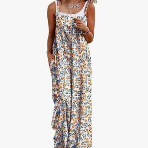 Floral Jumpsuit with Blue and Orange Accents